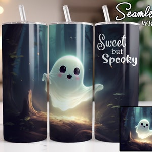 Süß, aber gespenstisch süße Geist nahtlose Tumbler Design, 20 Unzen gerade dünne Tumbler Wrap, Halloween Sublimation Design, PNG digitaler Download