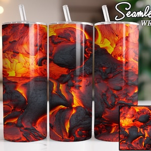 Lava Magma Volcano Texture Seamless Sublimation Tumbler Design, 20oz Straight Skinny Tumbler Wrap, 9.3x8.2 in - PNG Digital