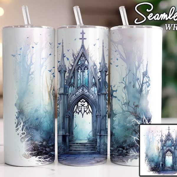 Gothic Cathedral Arch Seamless Sublimation Tumbler Designs, 20oz Straight Skinny Tumbler Wrap, 9.3x8.2 in - PNG Digital