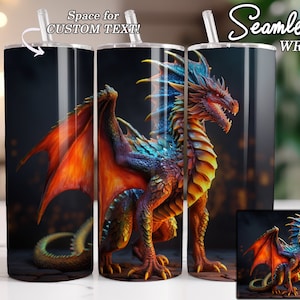 Fire Dragon, DnD Dragon Seamless Tumbler Design, 20oz Straight Skinny Tumbler Wrap, Sublimation Design, 9.3 x 8.2 in - PNG Digital Download