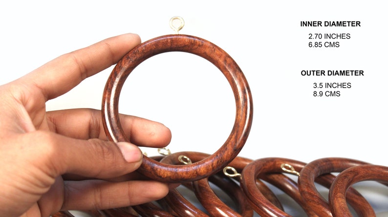 Wooden Handmade Curtain Road Rings Wood Drapery Rings Inner Dia 1.75, Outer Dia 2.5 Inch Brown, Natural Sheesham Wood image 3