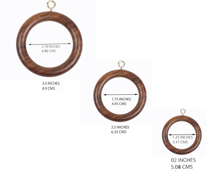 Wooden Handmade Curtain Road Rings Wood Drapery Rings Inner Dia 1.75, Outer Dia 2.5 Inch Brown, Natural Sheesham Wood image 2