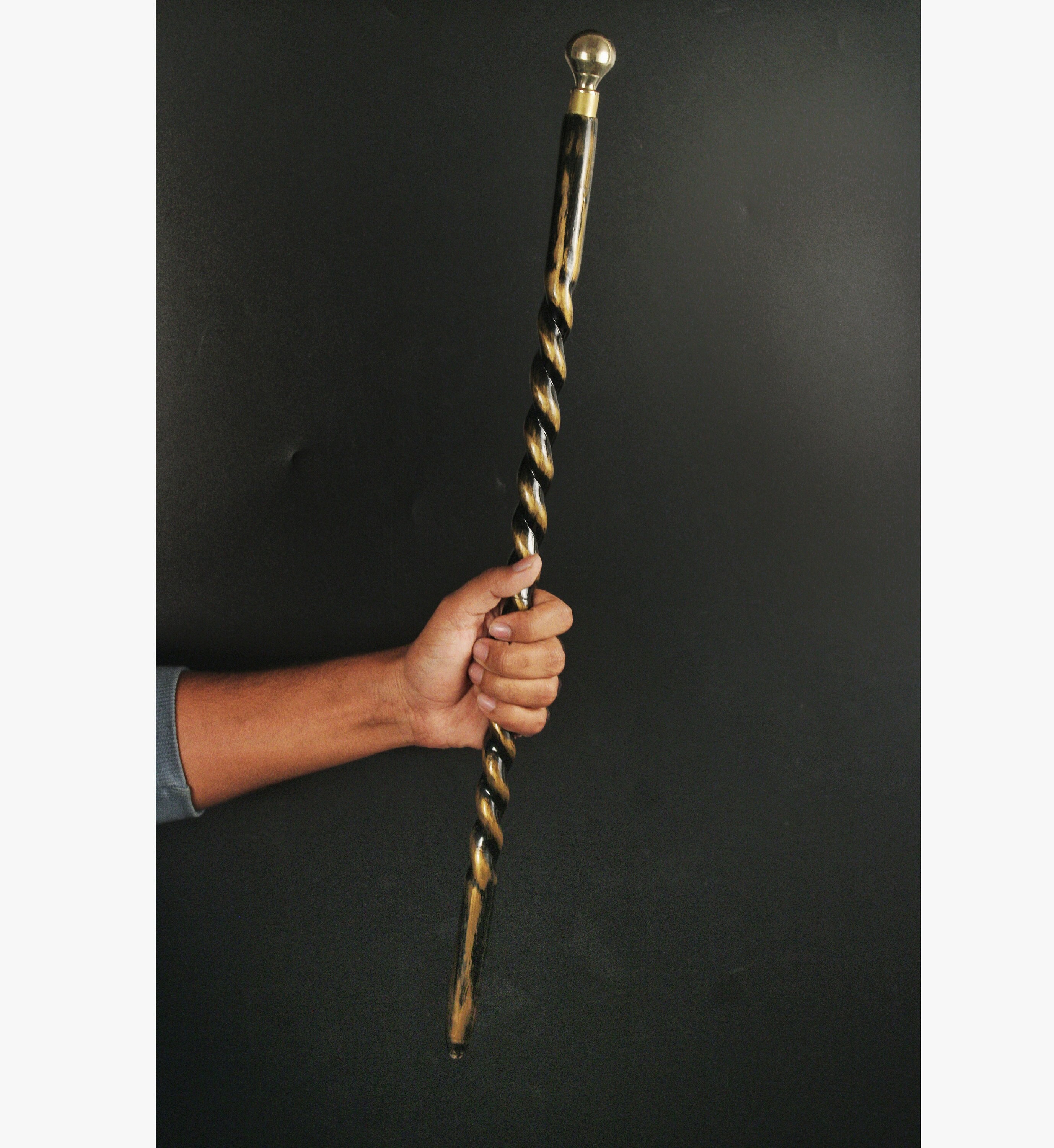 Handcrafted Walking Rule Swagger Wooden Stick Brass Cap on Both end.