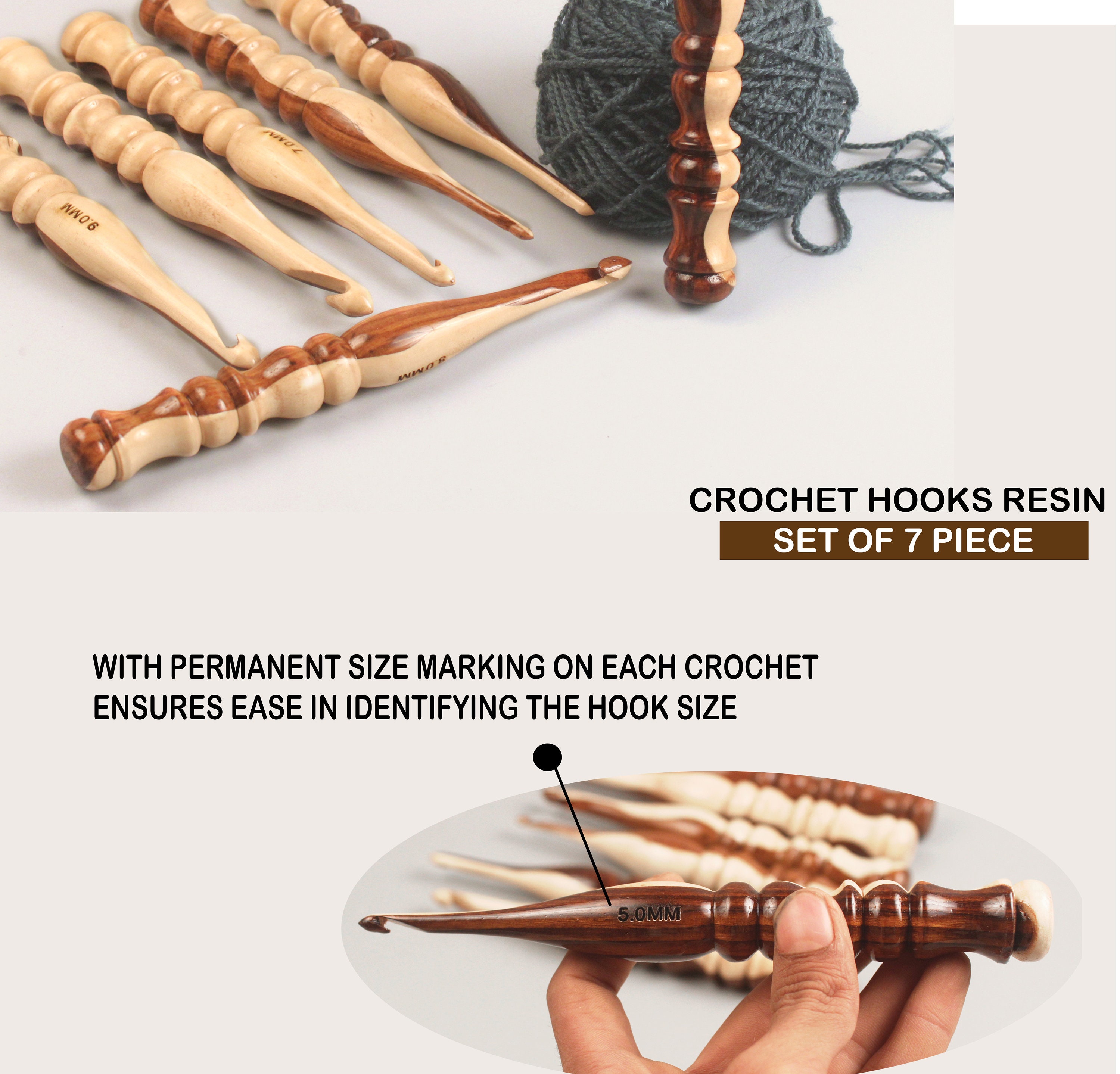 Ergonomic Crochet Hook 7 inch - Crochet Needles for Crocheting/Knitting  Needles - Long Soft Grip Handles Wooden Crochet Hook Needles for Arthritic