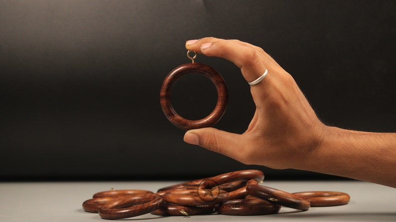 Wooden Handmade Curtain Road Rings Wood Drapery Rings Inner Dia 1.75, Outer Dia 2.5 Inch Brown, Natural Sheesham Wood image 8