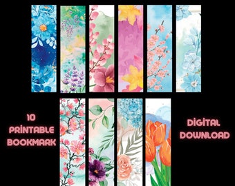 Set of 10 Flower Printable Bookmarks - Kawaii Floral Bookmark Design for Readers