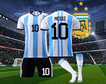 Argentina world Cup Messi Champion Commemorative Jersey, NO.10 Jersey Shorts Set,Messi Trikot, Adult Men And Kid Jersey Sportswear