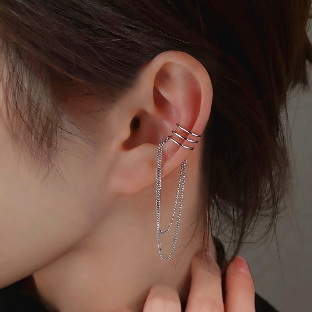 Ear Cuff Chain Earrings Long Chain Ear Cuffs Silver Ear Cuffs Ear Cuff