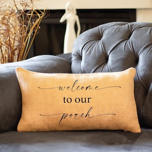 Personalized Outdoor Pillow, Custom Pillow, Custom Burlap Pillow, Burlap Cushion, Farmhouse Pillow, Housewarming Gift, Custom Porch Pillow