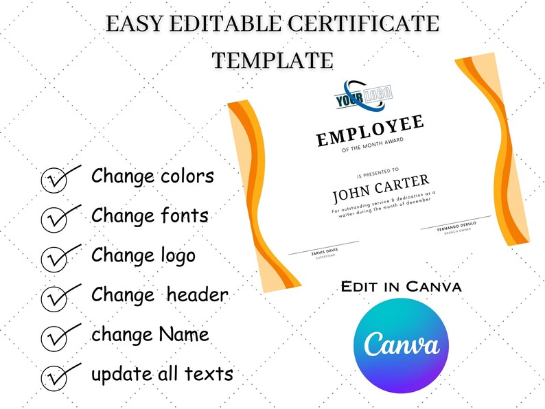 Etsy Employee of the Month Certificate
