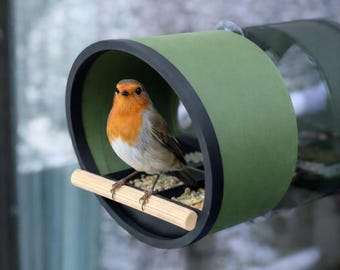 Comedero para pájaros de ventana (redondo) | Casita para pájaros compacta con ventosas | Impresión 3D sostenible