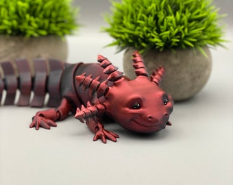 Süßes bewegliches Axolotl (Big Smile Version) aus dem 3D-Drucker - Axolotel - glänzend