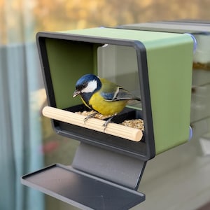 Vogelvoederhuisje voor aan het raam (rechthoekig) | Vogelhuisje met zuignappen als kattenbioscoop | Duurzame 3D-print