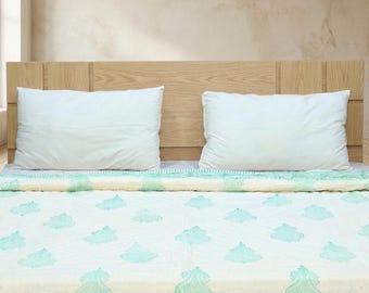 Edredón de algodón con estampado a mano: Funda de cama tamaño Queen, edredón de algodón estilo boho.