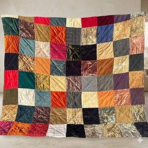 Jewel Tone Velvet Patchwork Blanket - Heavyweight Crushed Velvet Quilt, Colorful Bohemian Bed Cover, Cozy Eclectic Bedroom Decor