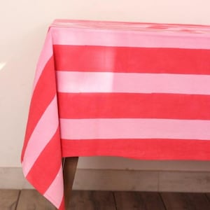 Red Pink Striped Tablecloth, Cotton Table Cover,Rectangular Dining Tablecloths, Modern Kitchen Decor,