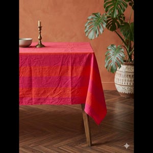 Striped Rectangular Tablecloth Pink & Orange Dining Table Cover for Home Decor, Indian TableClothes