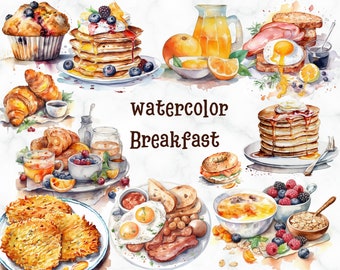 Watercolor Breakfast,33x High Quality PNG,Instant Download,Commercial Use