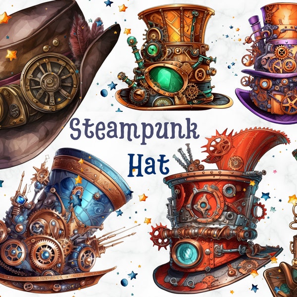 Steampunk Hat,23x High Quality PNG,Watercolor Animal Photos,Instant Download,300 Dpi,Nursery Wall Decor