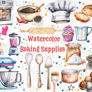 Watercolor Baking Supplies,33x High Quality PNG,Instant Download,Commercial Use