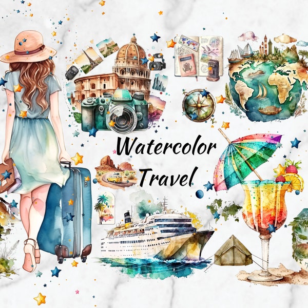 Watercolor Travel,40x High Quality PNG,Watercolor Animal Photos,Instant Download,300 Dpi,Nursery Wall Decor