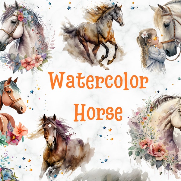 Horse Watercolor Clipart,watercolor animals in Best Quality PNG format,Watercolor Sublimation,Watercolor animals and floral clipart