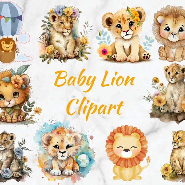 Baby Lion Animal Clipart,10x High Quality PNG,Watercolor Animal Photos,Instant Download,300 Dpi,Nursery Wall Deco
