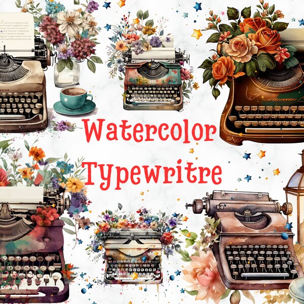 Watercolor Typewriter,26x High Quality PNG,Watercolor Animal Photos,Instant Download,300 Dpi,Nursery Wall Decor