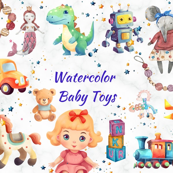 Watercolor Baby Toys,35x High Quality PNG,Instant Download,Commercial Use