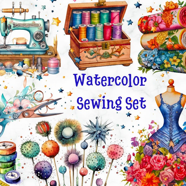 Watercolor Sewing Set,16x High Quality PNG,Instant Download,Commercial Use