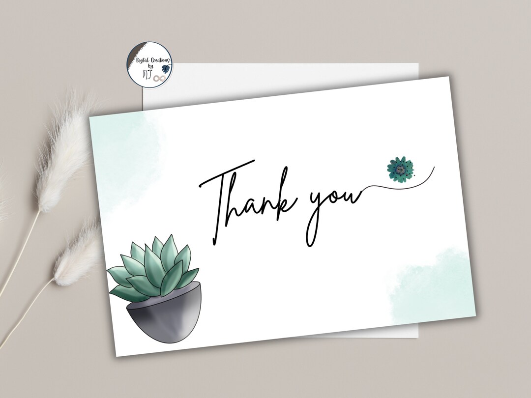 Modern Thank You Card Template Plant Thank You Card - Etsy