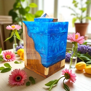 Handmade Blue Resin Cremation Urn: Rosewood Memorial Keepsake Box