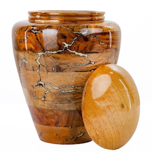 Handmade Mango Wood Cremation Urn: Lightning Resin Inlay