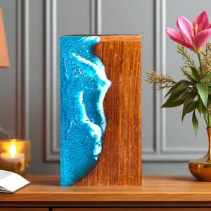Handcrafted Rosewood Cremation Urn: Ocean Wave Resin Art Memorial Box