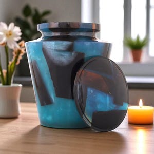 Handgemaakte urnen van hout en hars voor menselijke as | Unieke collectie crematie-urnen | 9 artistieke kleurvarianten | Herdenkings-urn