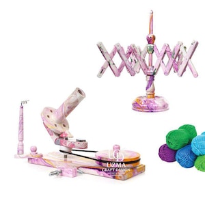 Handmade Wooden Yarn Swift and Ball Winder Set: Marbled Finish