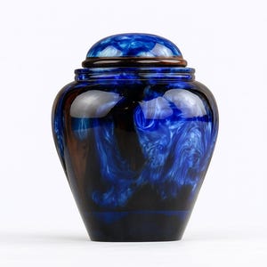 Blue Swirl Resin Cremation Urn: Handcrafted Wood Funeral Urn