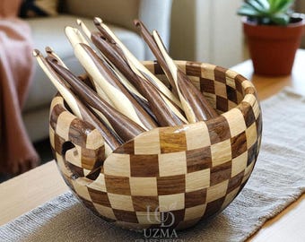 Ensemble de crochets en bois : bol en laine de palissandre et organisateur