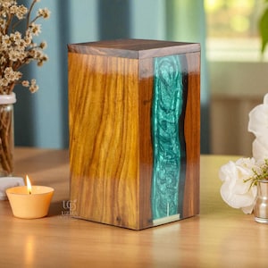 Handgemachte Palisander Urne: Teal Resin Inlay