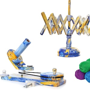 Handmade Wooden Yarn Swift and Ball Winder Set: Marbled Finish