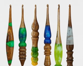Handcrafted Wooden Crochet Hook Set: Ergonomic Resin Handles