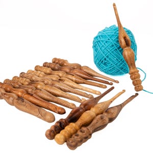 Handmade Wooden Crochet Hook Set with Yarn Bowl & Organizer