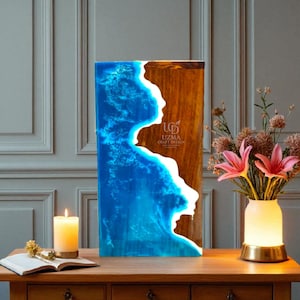 Blue Resin Mosaic Cremation Urn: Handmade Wooden Memorial Keepsake