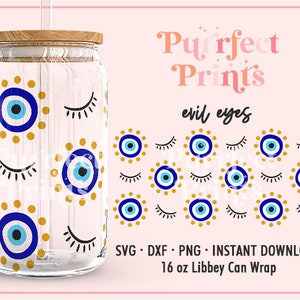 Evil Eye SVG, 16oz Libbey Glass svg Wrap, Coffee Cup Wrap svg, Glass Can Wrap svg, Beer Can Glass svg, Sublimation Design svg dxf png