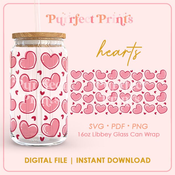 16oz Glass Can Full Wrap SVG Bundle, Valentines Day Libbey Wrap Svg ...
