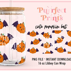 Cute Pumpkin 16oz Glass Wrap PNG, Full Wrap for 16oz Libbey, Halloween Trendy Libbey Wraps, 16oz Wrap Template, Can Glass PNG File