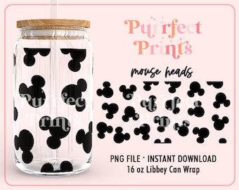 Mouse Heads PNG Wrap for Libbey 16oz Can Glass, Family Trip Tumbler Wrap png, Libbey Can Shaped Glass Wrap Template Magic Can Glass PNG File