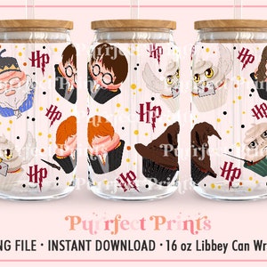 Potterhead PNG, Magic Can Glass Full Wrap png, Film Charakter Glasdose 16 Unzen, Cartoon Libbey 16 Unzen Sublimation Design, Libbey PNG Datei