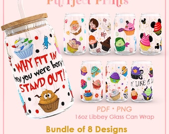 Cartoon Libbey 16oz Sublimation Design PNG PDF Bundle, 16oz Coffee Glass png, Magic Can Glass Full Wrap png, Can Glass Wrap Libbey Can PNG