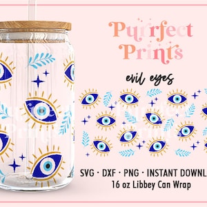 Evil Eye SVG, 16oz Libbey Can Glass Wrap svg, Coffee Glass Can svg, Full Glass Can svg, Shaped Beer Glass svg, 16oz Can Wrap Cup svg dxf png